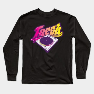 Fresh 80s 90s DJ Retro Turntable Long Sleeve T-Shirt